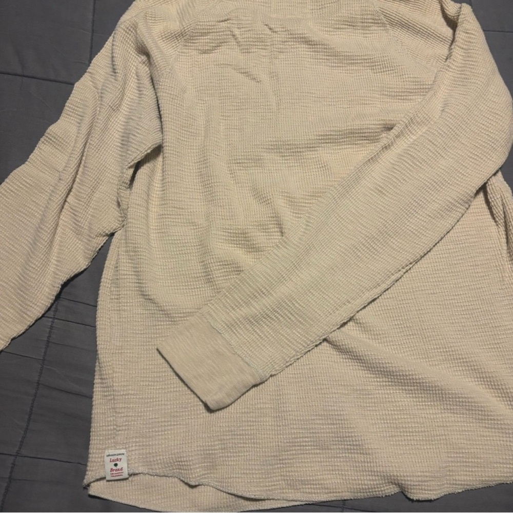 Vintage Lucky Brand Cream Long Sleeve Henley - Picture 3 of 3